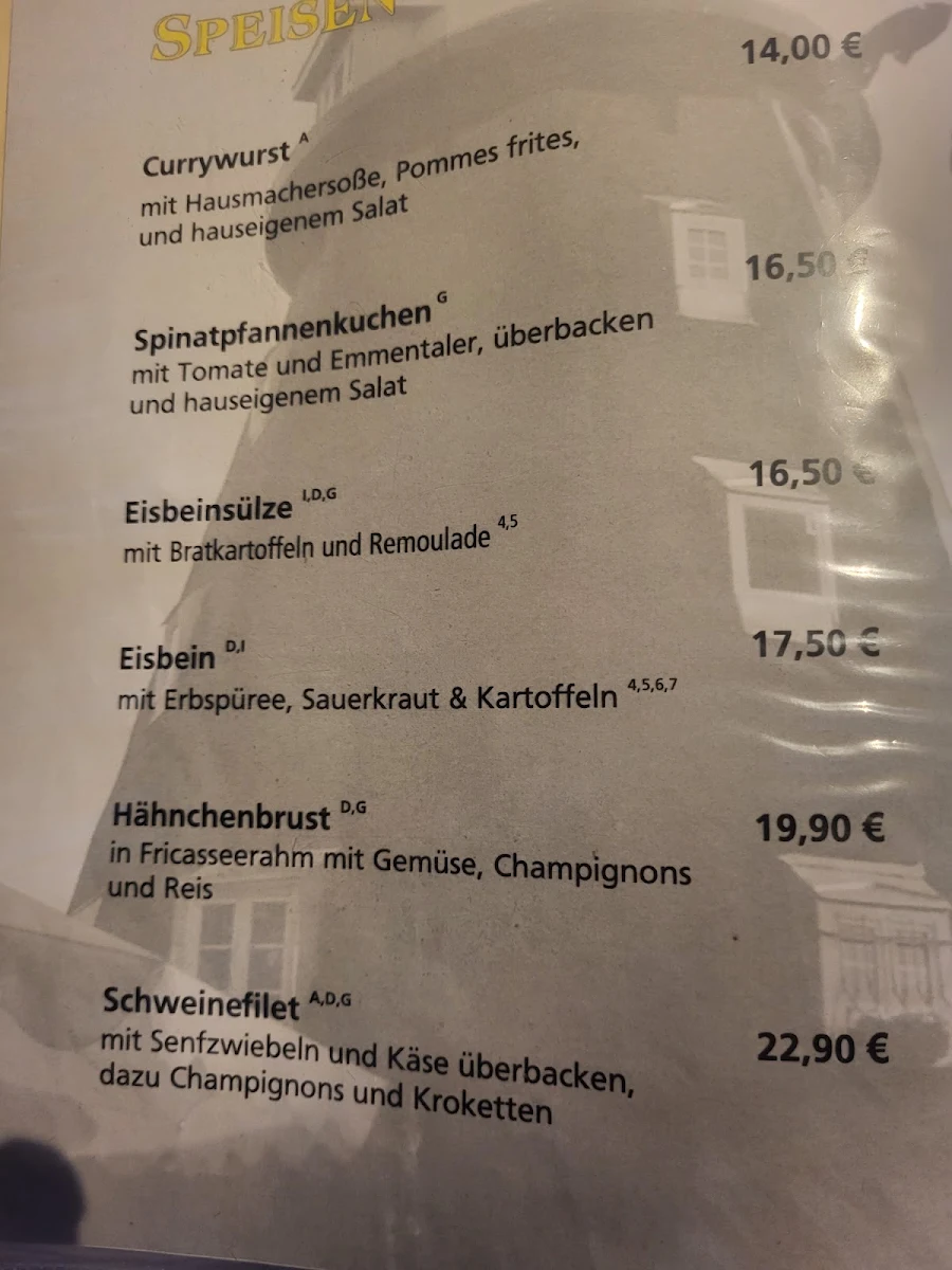 Speisekarte, Zur Mühle