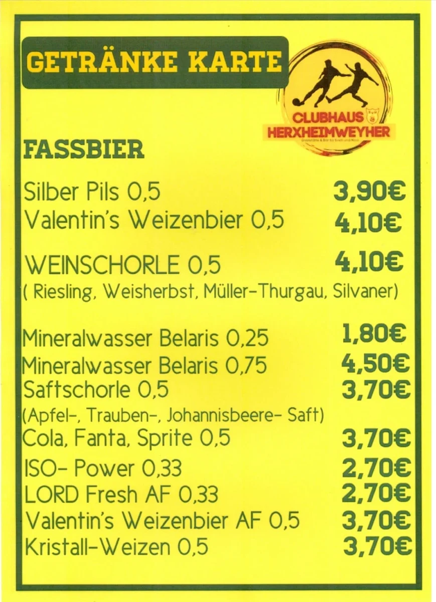 Speisekarte, Clubhaus Herxheimweyher