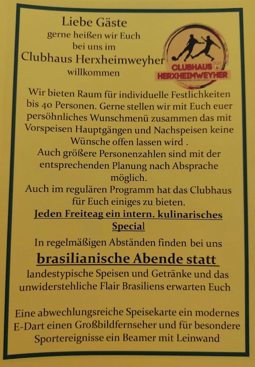 Speisekarte, Clubhaus Herxheimweyher
