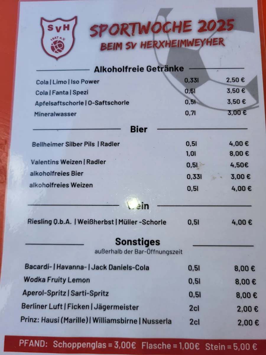 Speisekarte, Clubhaus Herxheimweyher