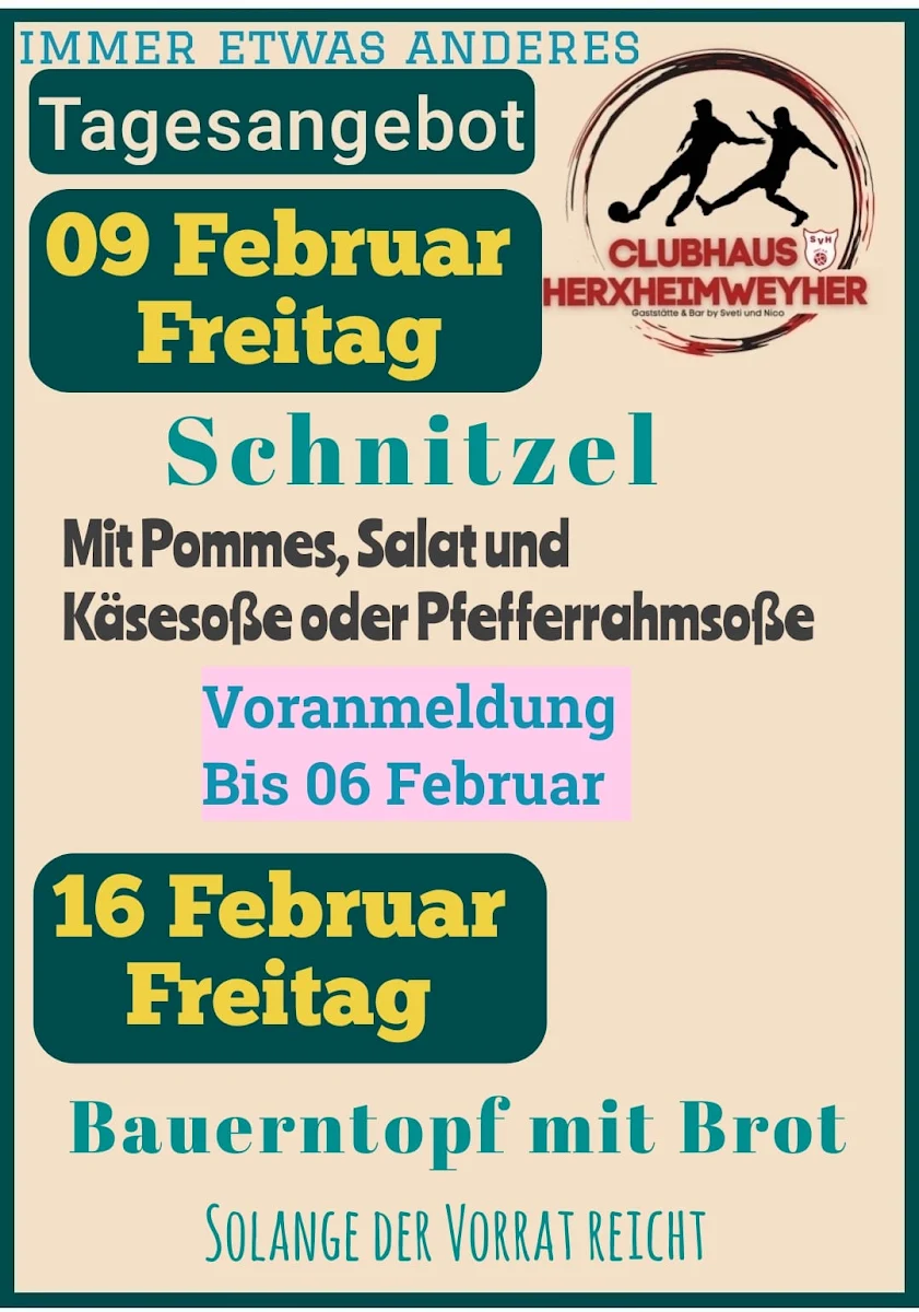 Speisekarte, Clubhaus Herxheimweyher