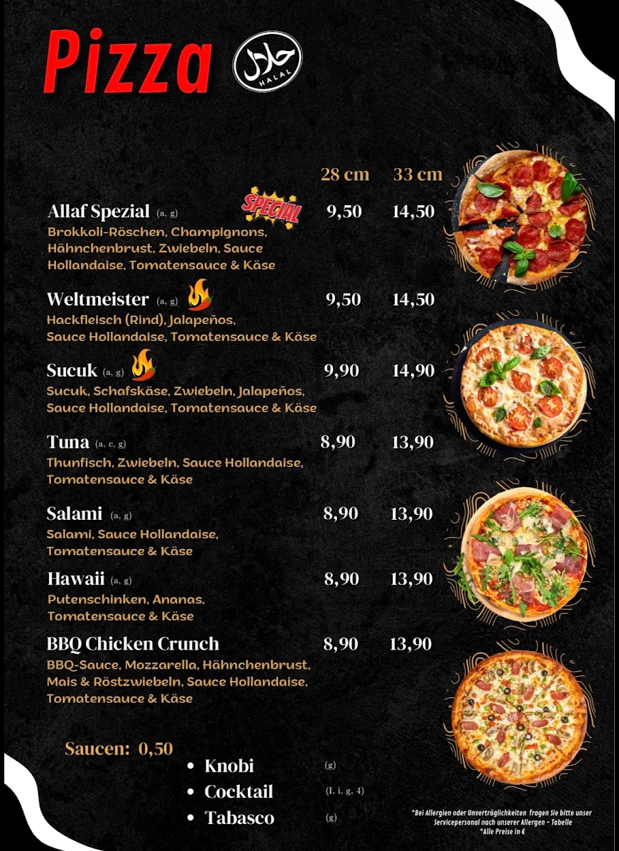 Speisekarte, Allaf's Foodmeile Altona