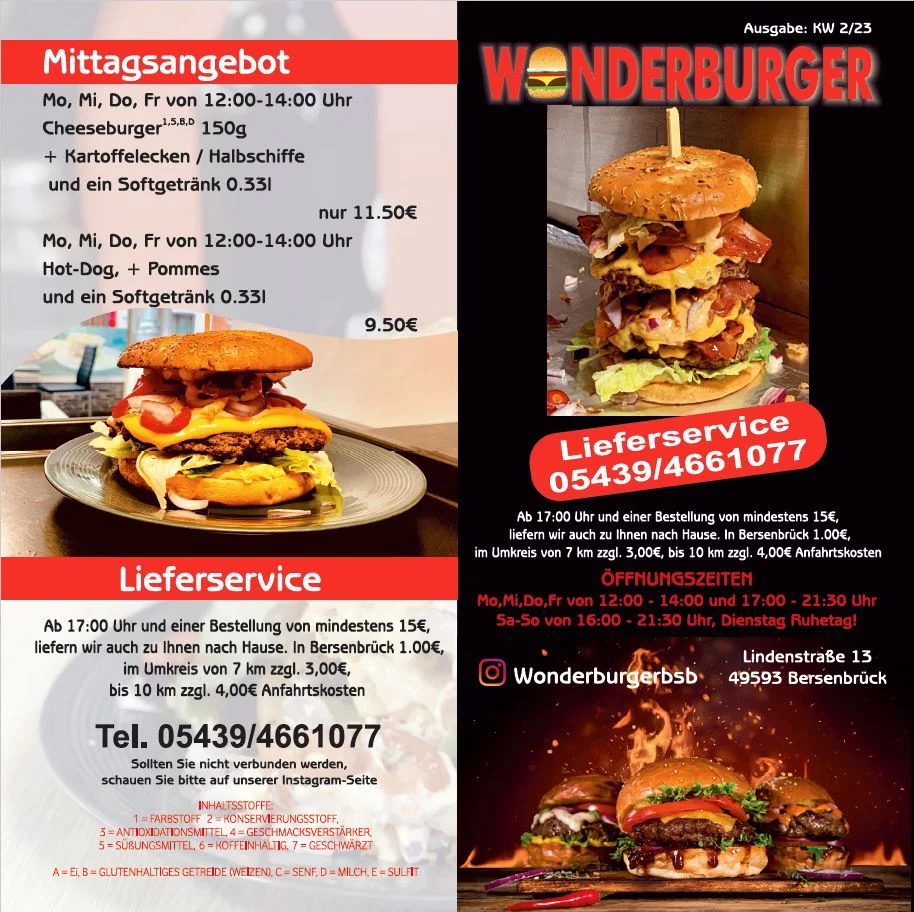 Speisekarte, Wonderburger