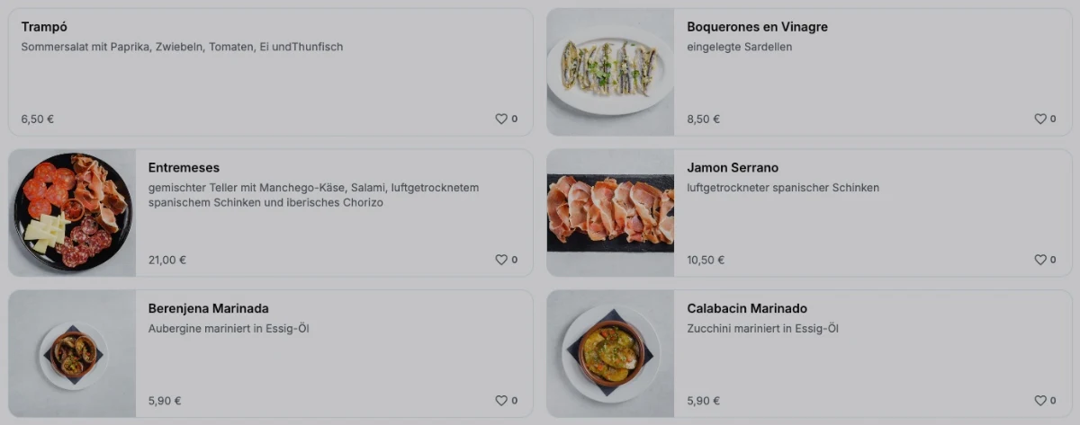 Speisekarte, Atame Tapas Bar