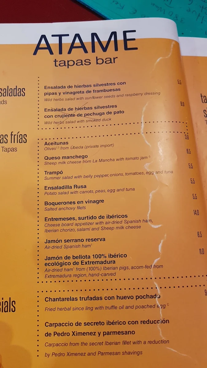 Speisekarte, Atame Tapas Bar