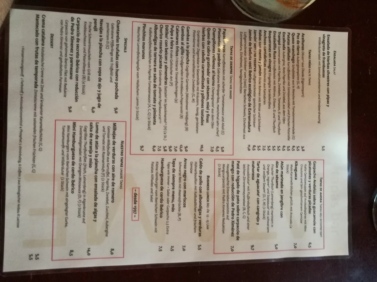 Speisekarte, Atame Tapas Bar