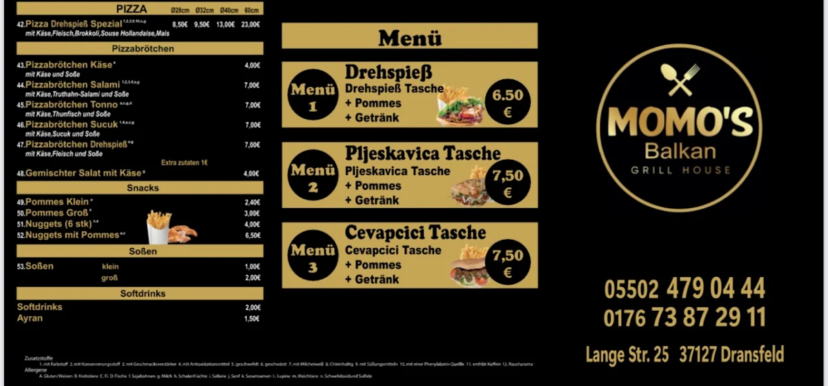 Speisekarte, Momo'S BalkanGrill House