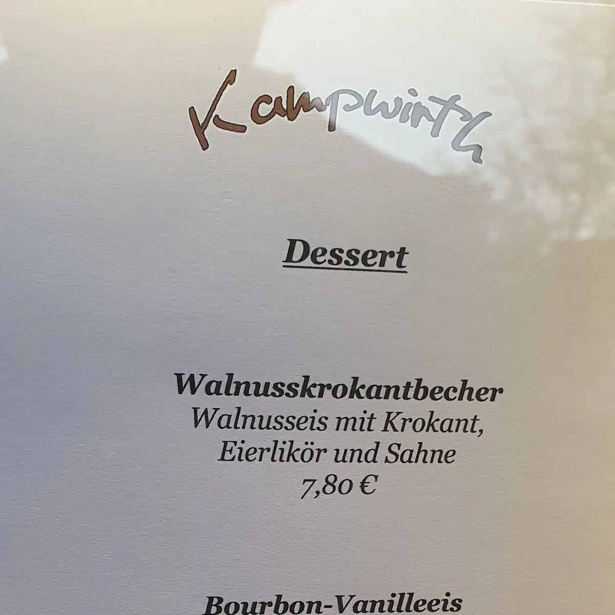 Speisekarte, Hotel - Restaurant Kampwirth