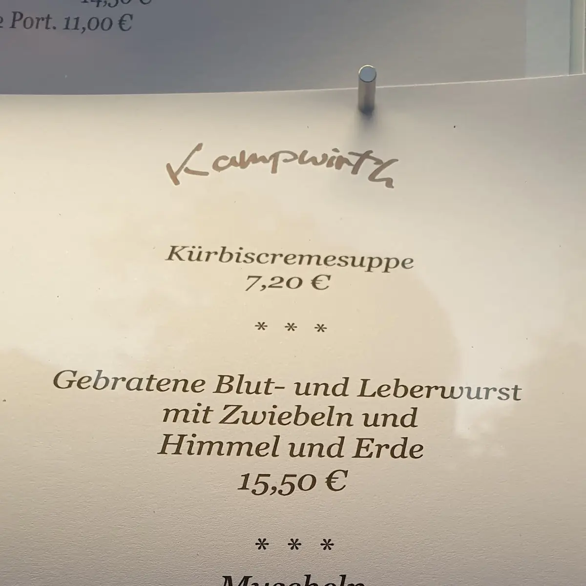 Speisekarte, Hotel - Restaurant Kampwirth