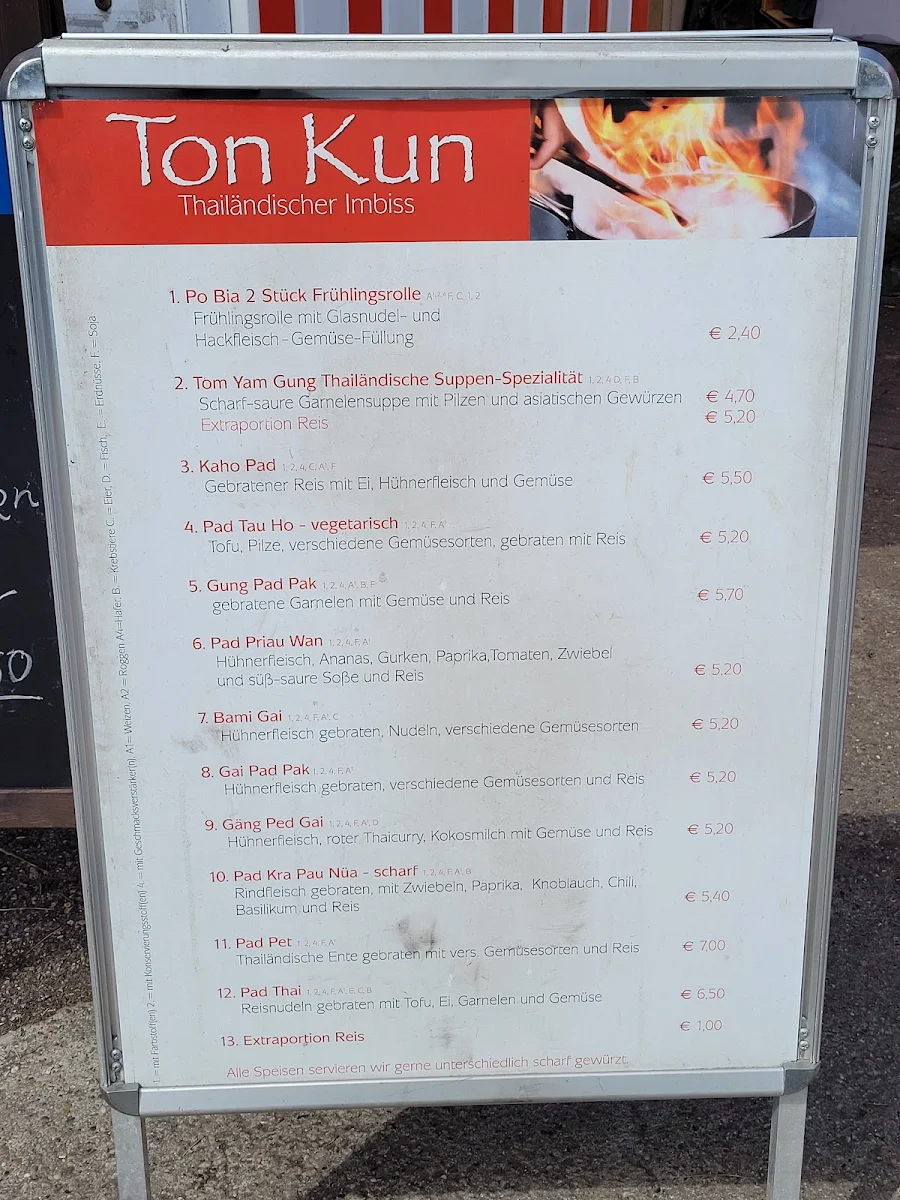 Speisekarte, Ton Kun Thai Imbiss