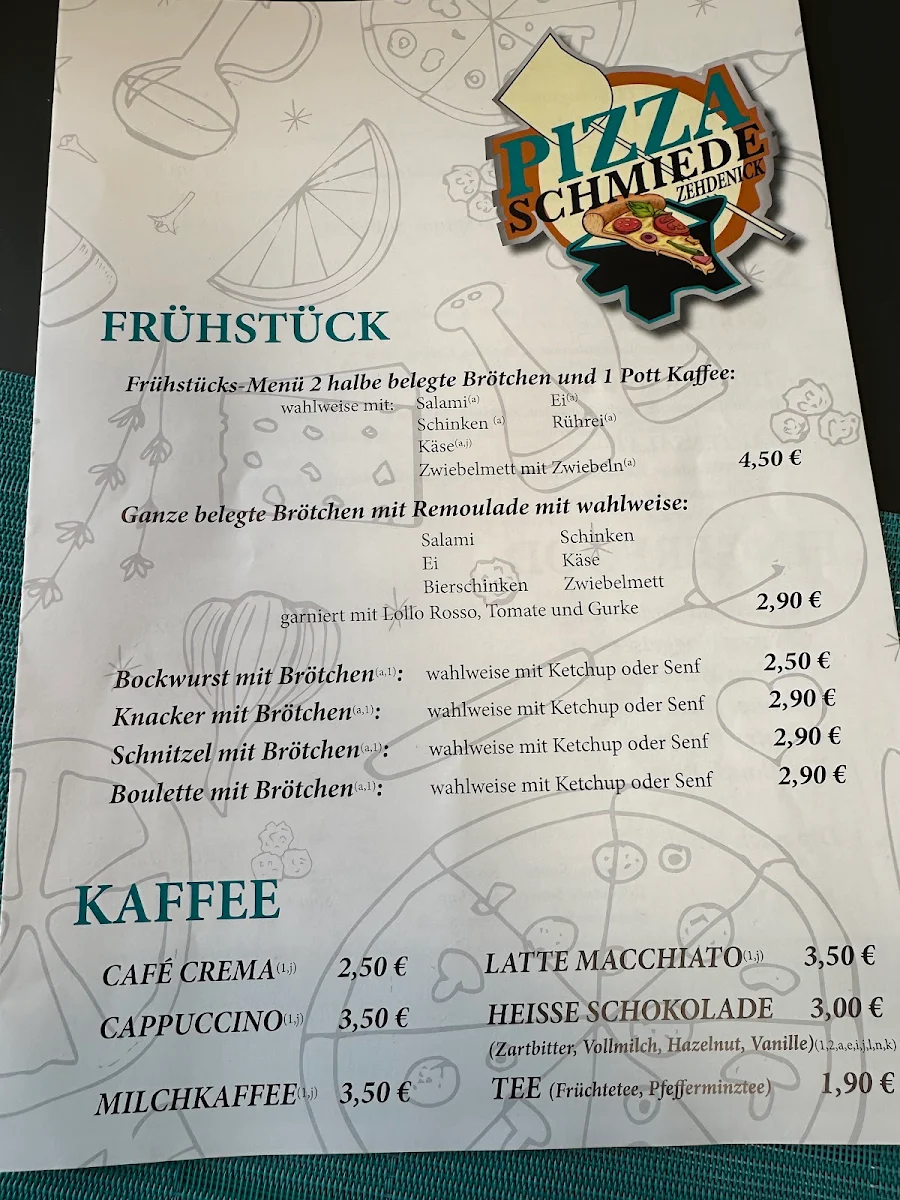 Speisekarte, Pizzaschmiede Zehdenick