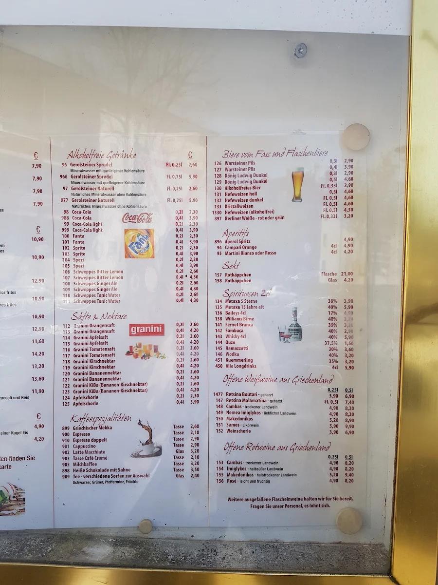 Speisekarte, Athen