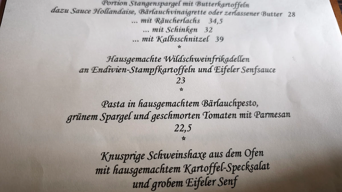 Speisekarte, Hofgarten-Restaurant