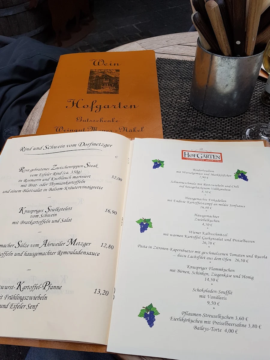 Speisekarte, Hofgarten-Restaurant