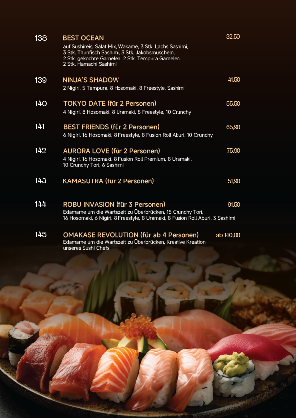 Speisekarte, Kizuna Restaurant - Sushi & Grill