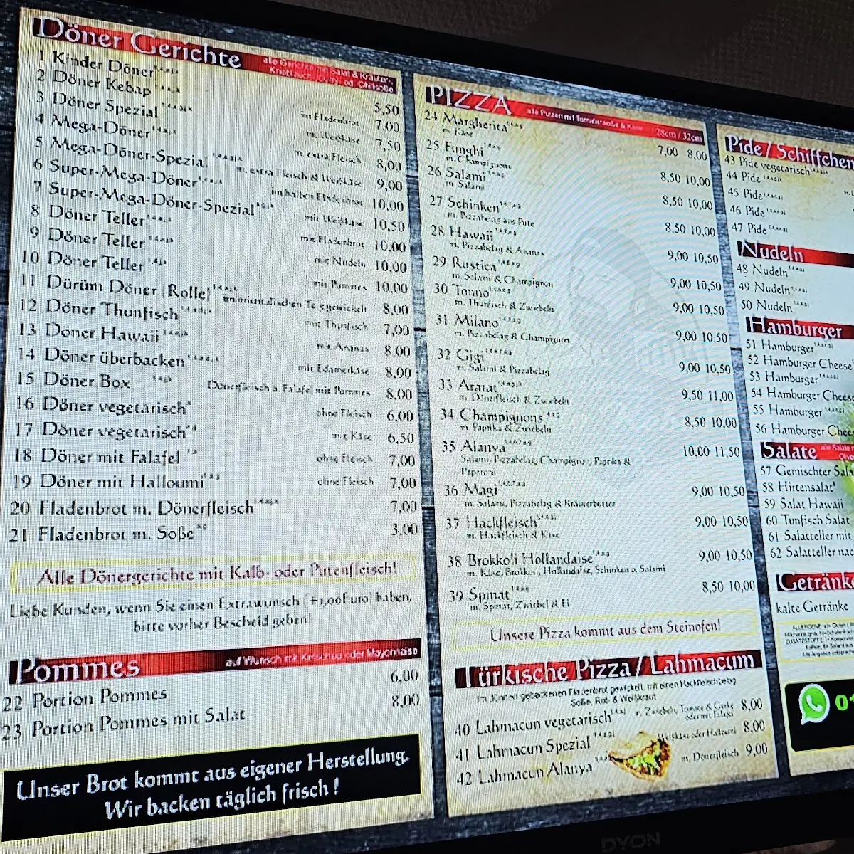 Speisekarte, Delo Kebabhaus