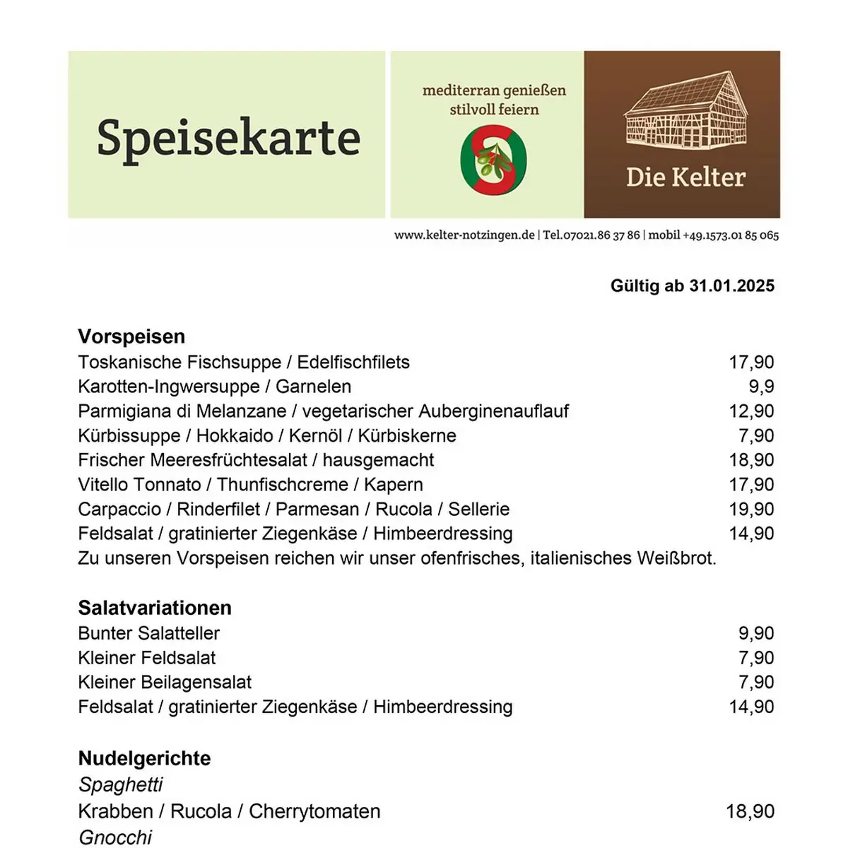 Speisekarte, Die Kelter
