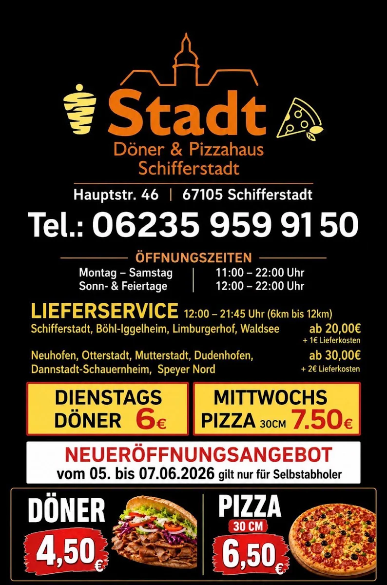 Speisekarte, Stadt Döner pizzahaus