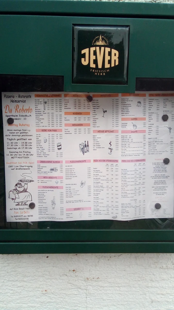 Speisekarte, Pizzeria Da Roberto Sportheim Enkenbach