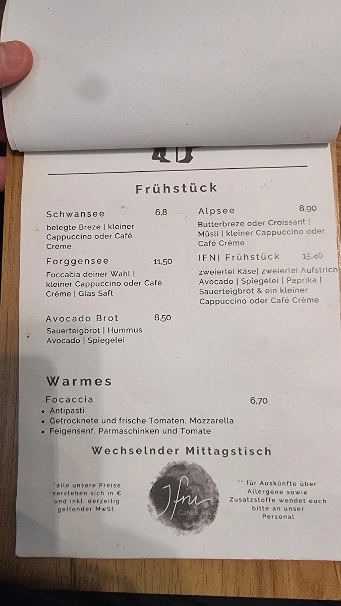 Speisekarte, IFNI Café/Rösterei