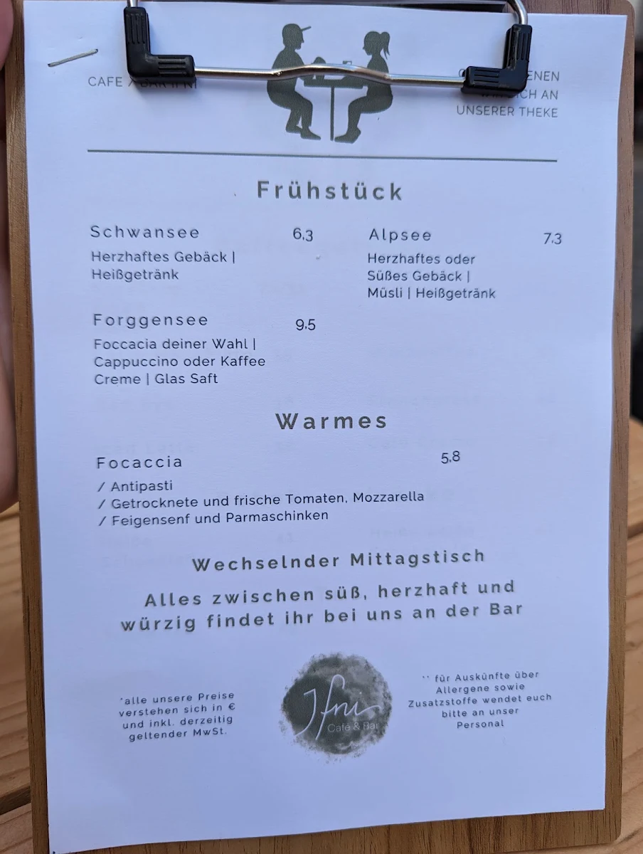 Speisekarte, IFNI Café/Rösterei