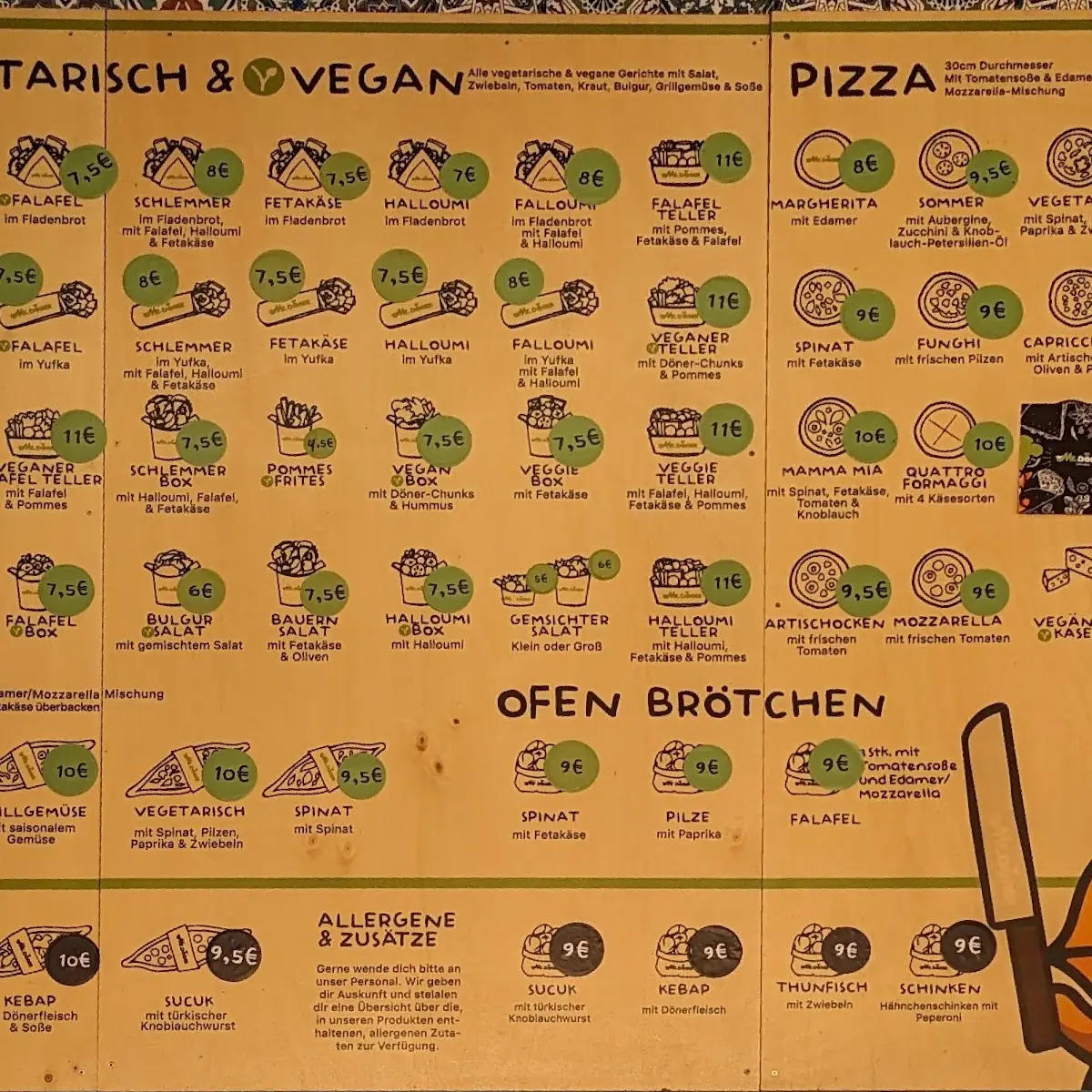 Speisekarte, Mr Döner Güterbahnhof