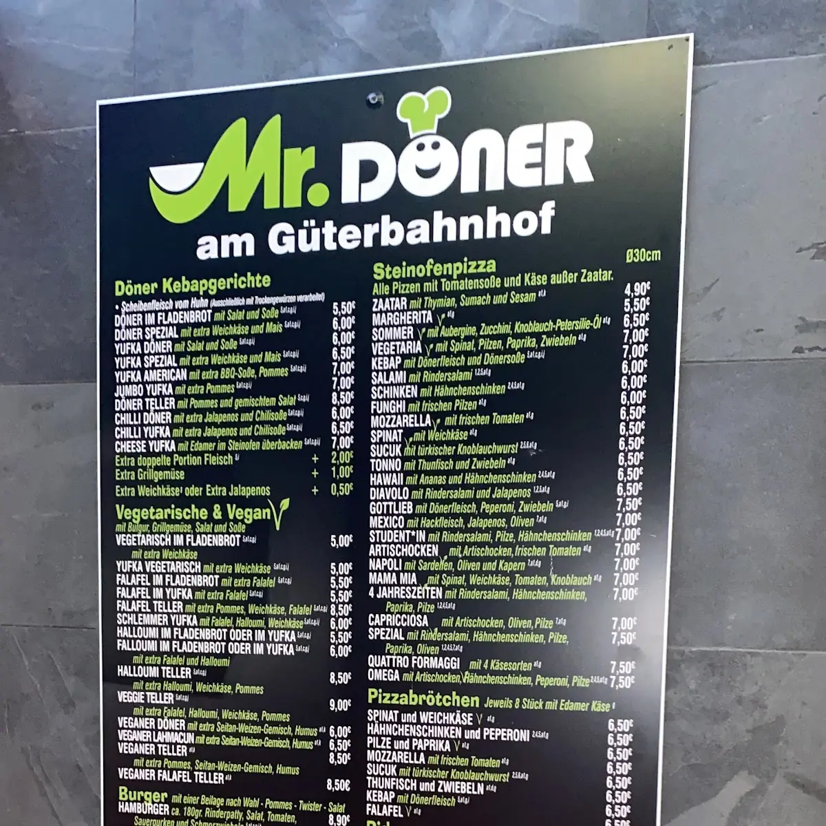 Speisekarte, Mr Döner Güterbahnhof