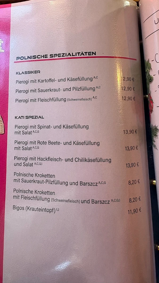 Speisekarte, Gasthaus Hirsch-bei Kati
