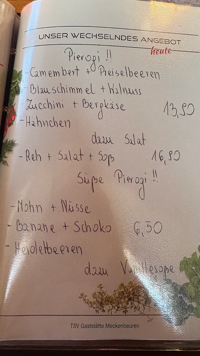Speisekarte, Gasthaus Hirsch-bei Kati