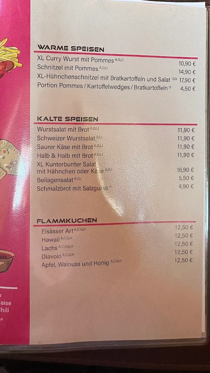 Speisekarte, Gasthaus Hirsch-bei Kati