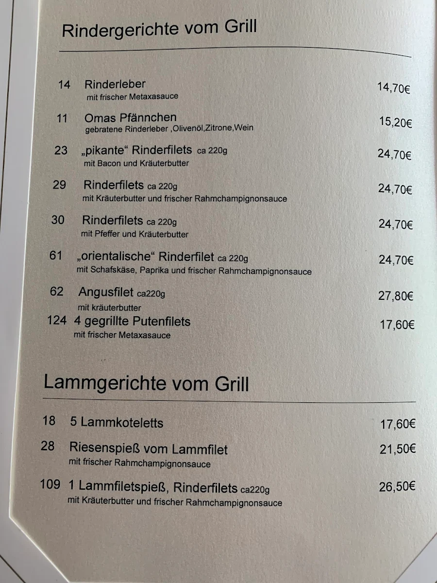 Speisekarte, Restaurant Irodion