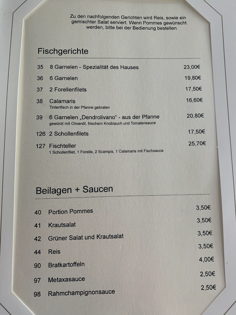 Speisekarte, Restaurant Irodion