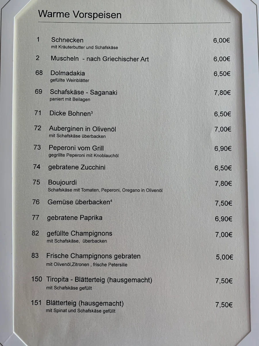 Speisekarte, Restaurant Irodion