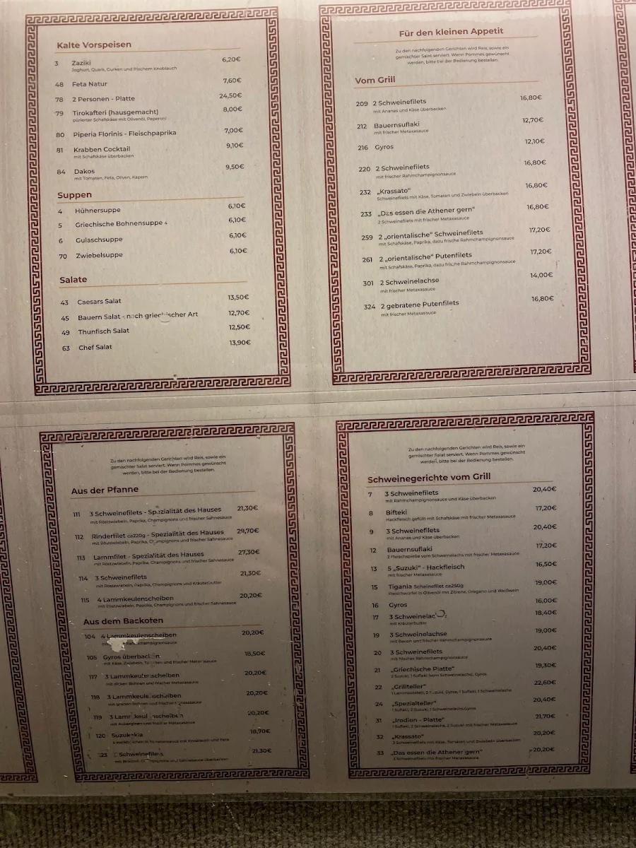 Speisekarte, Restaurant Irodion
