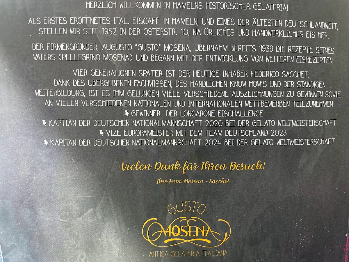 Speisekarte, Eiscafé Gusto Mosena