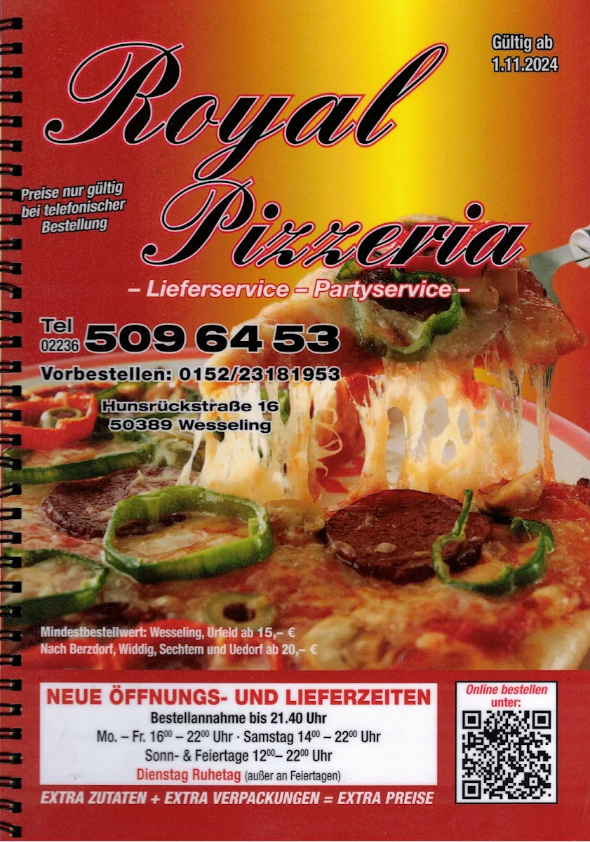 Speisekarte, Pizzeria Royal wesseling