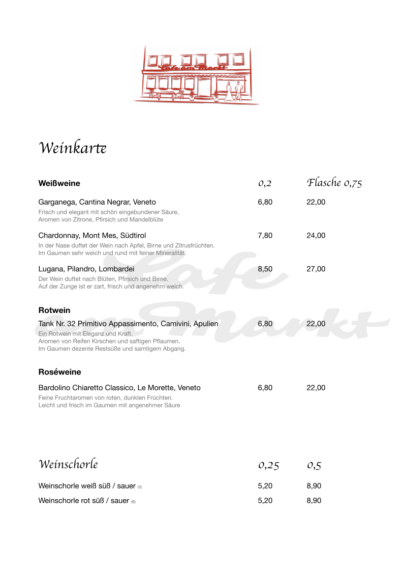 Speisekarte, Café - Restaurant am Markt Illertissen