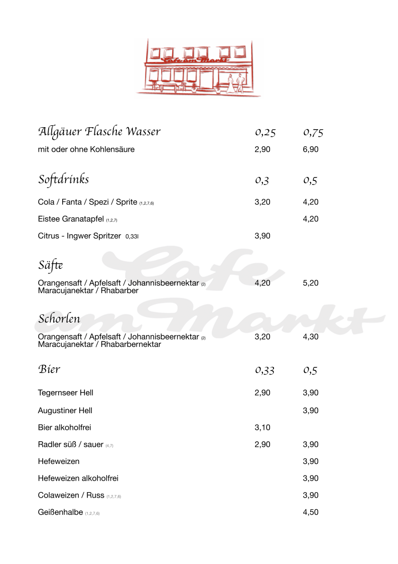 Speisekarte, Café - Restaurant am Markt Illertissen