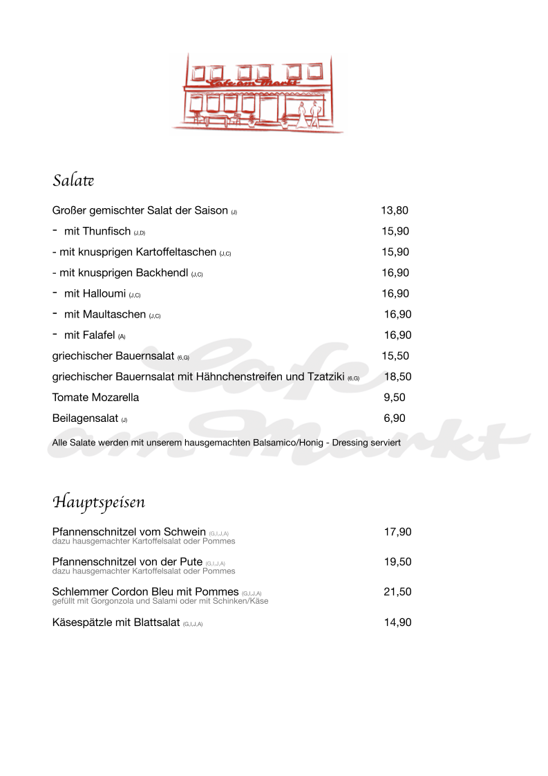 Speisekarte, Café - Restaurant am Markt Illertissen