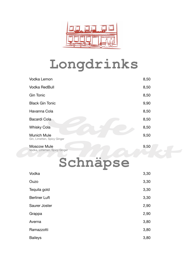 Speisekarte, Café - Restaurant am Markt Illertissen
