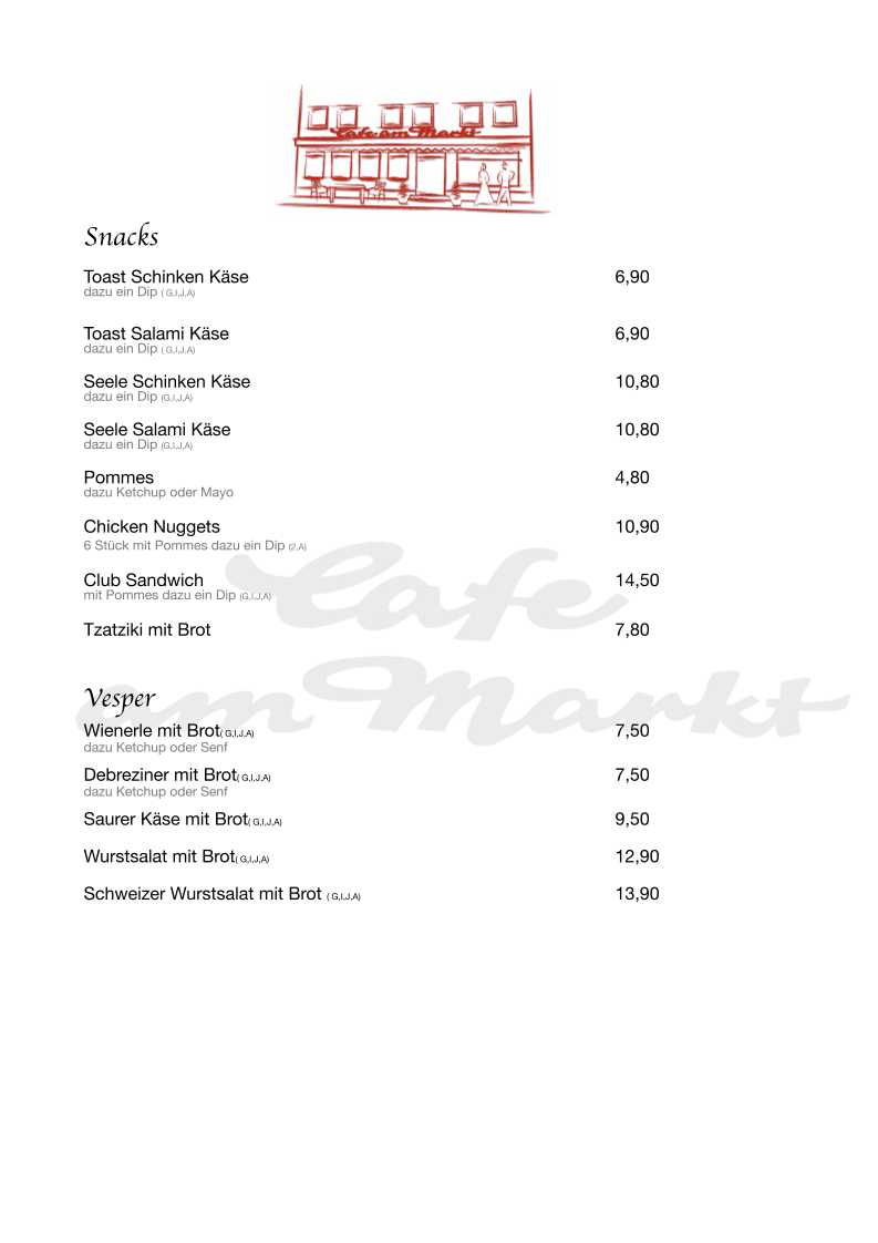 Speisekarte, Café - Restaurant am Markt Illertissen