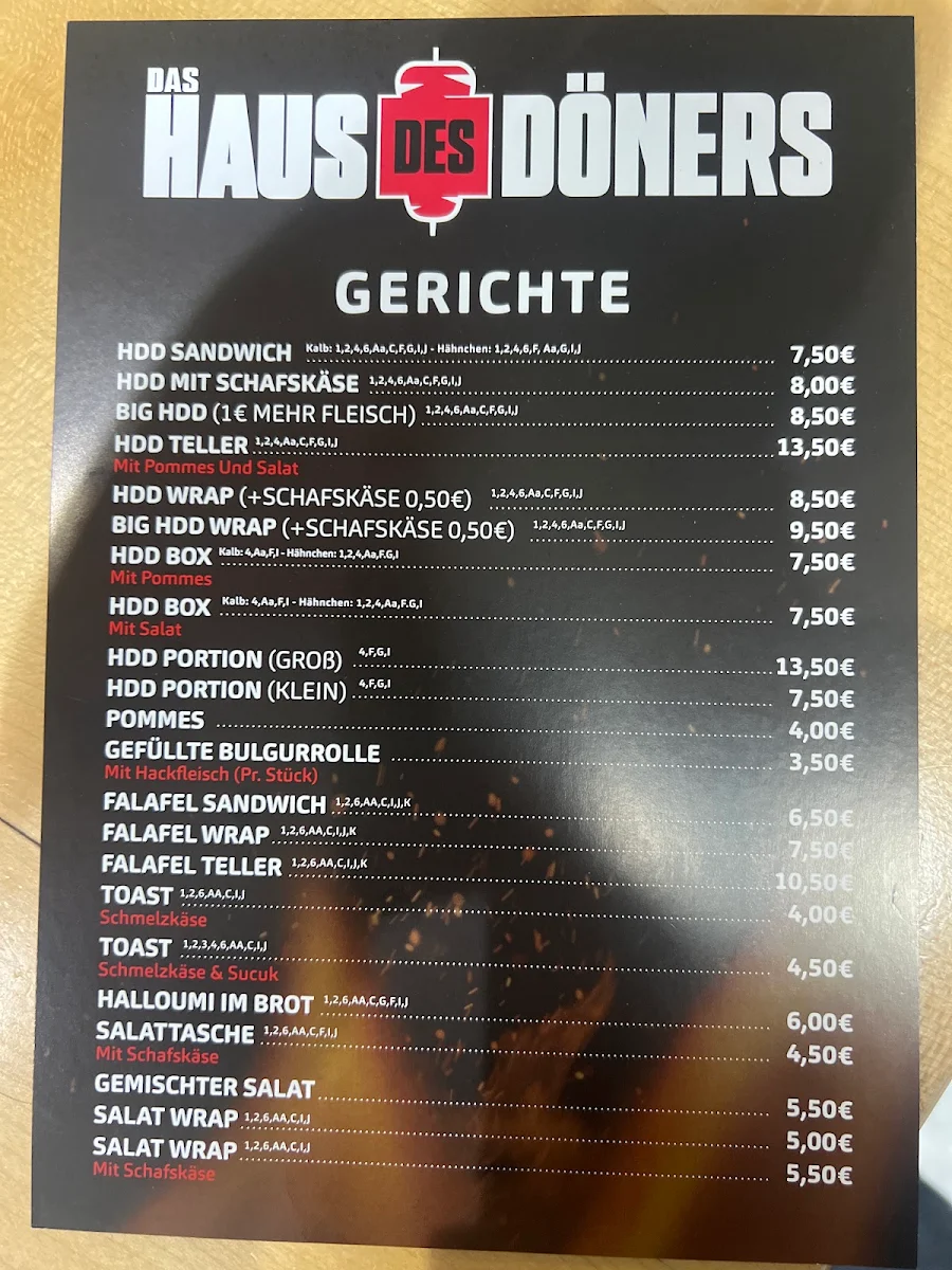 Speisekarte, Das Haus des Döners