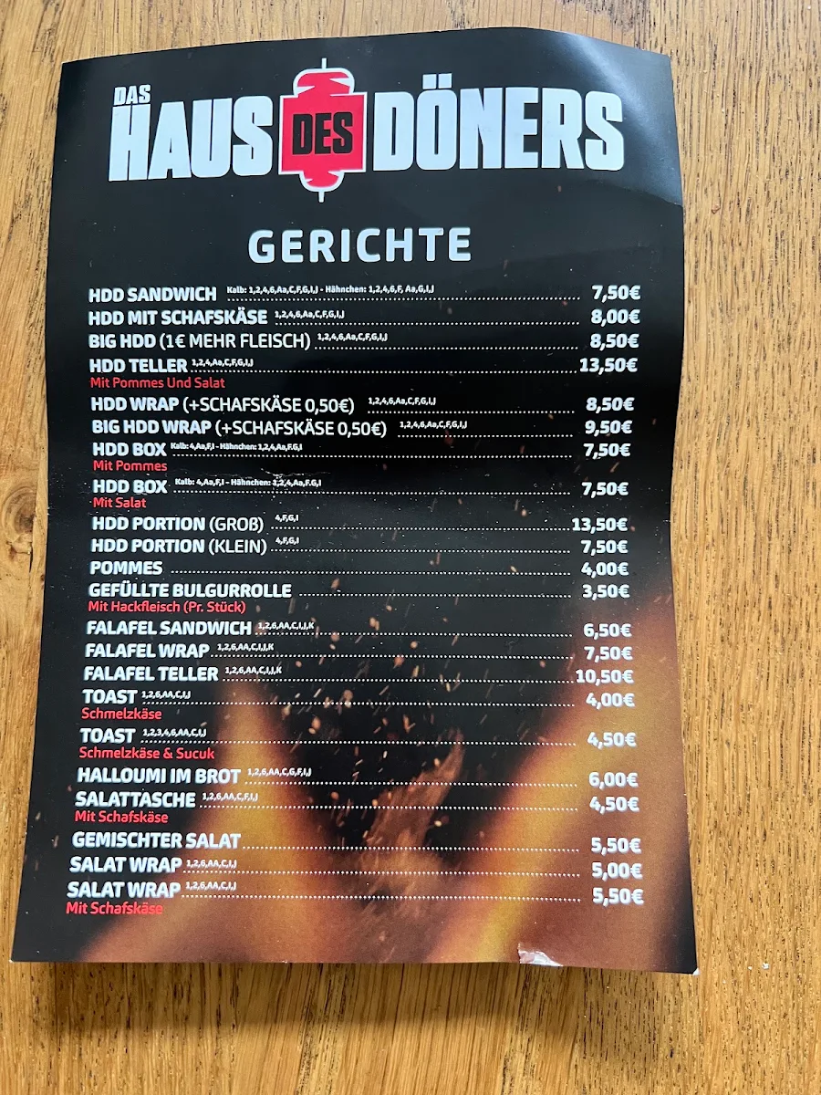 Speisekarte, Das Haus des Döners