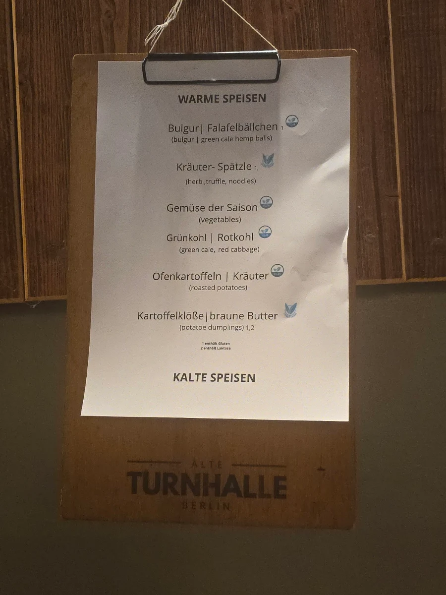 Speisekarte, Alte Turnhalle Berlin