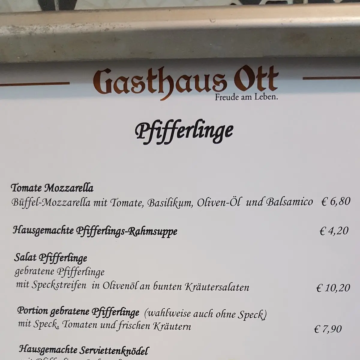 Speisekarte, Gasthaus Ott