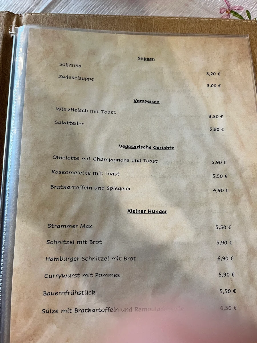 Speisekarte, Röcks Biergarten