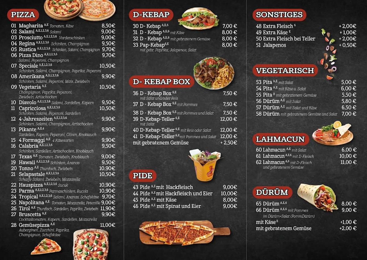Speisekarte, A9 Foodpoint Pizza-Drehspiess-Pasta