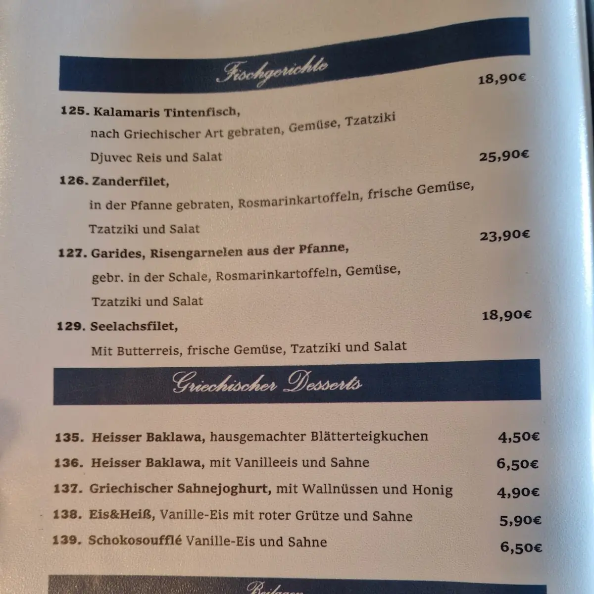 Speisekarte, Taverna Rhodos
