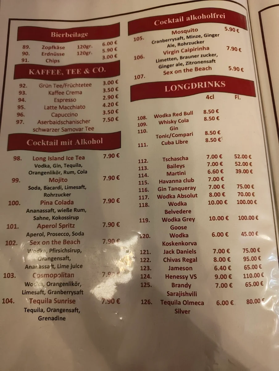 Speisekarte, Granat Restaurant am Weißensee