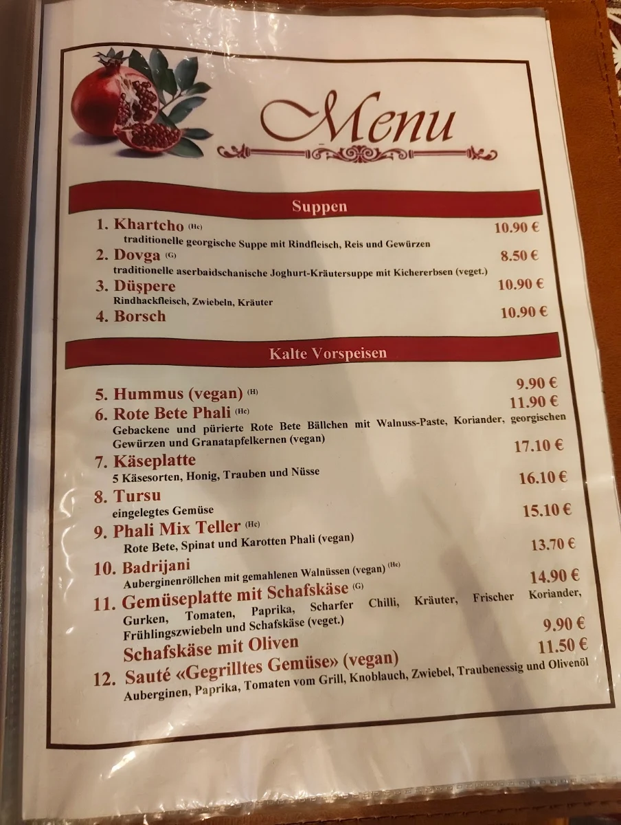 Speisekarte, Granat Restaurant am Weißensee